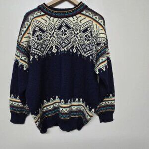 Dale Of Norway Men Nordic Pattern Knit Sweater Thick Wool Navy Blue‎ Sz Large